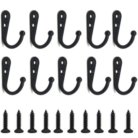 Set mit 20 schwarzen Wandhaken inklusive Schrauben zum Aufhängen von Schlüsseln, Handtüchern, Bademänteln und Taschen zur platzsparenden Aufbewahrung
