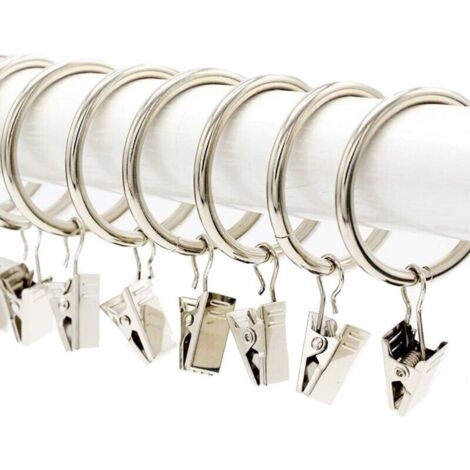 Set mit 20 versilberten Metall-Gardinenschlaufen mit Clips, Innendurchmesser: 38 mm