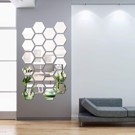Set mit 24 abnehmbaren, sechseckigen Acryl-Wandaufklebern für Wohnzimmer, Schlafzimmer und andere Wohnräume, 12,6 x 11 x 6,3 cm