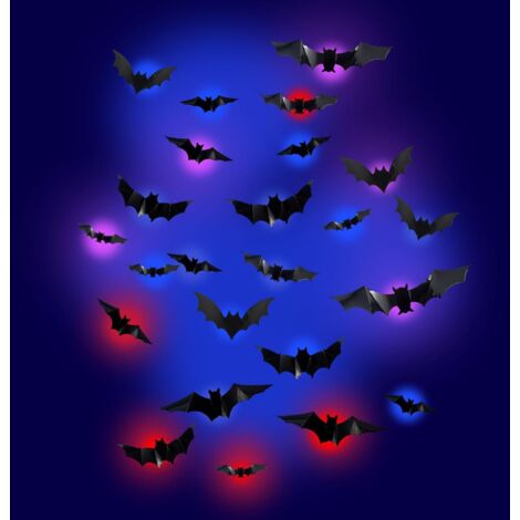 Set mit 24 DIY-3D-LED-beleuchteten Fledermaus-Halloween-Dekorationen für ein gruseliges Halloween