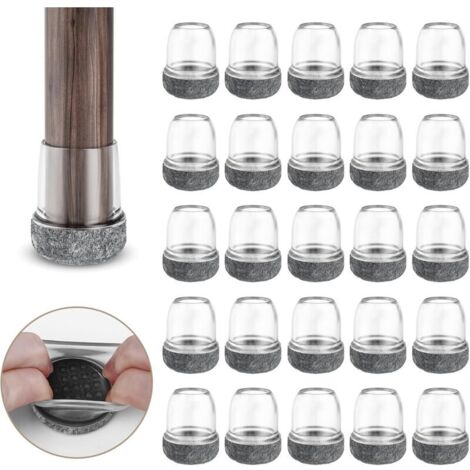 Set mit 24 Stuhlbeinschonern für Stühle mit 15-19 mm Durchmesser, mit transparenter Filzpolsterung, Silikon-Stuhlbeinüberzügen mit elastischen Protektoren, Filz-Stuhlendkappen