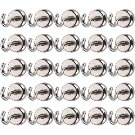 Set mit 25 Magnethaken, Aufbewahrungshaken, starker Neodym-Magnet, 8 kg Zugkraft für Küche, Büroschränke, Kühlschrankmagnet (Silber)