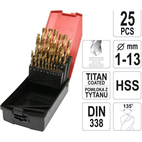 Set mit 25 Metallbohrern (HSS-TiN, 1-13 mm), YT-44676, Yato