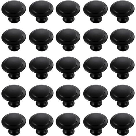 Set mit 25 runden, schwarzen Edelstahlknöpfen für Schränke, Schubladen und Regale, inklusive Befestigungsschrauben (30 mm)
