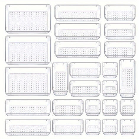 Set mit 25 Schubladeneinsätzen in 4 Größen, transparente Kunststoff-Aufbewahrung, ideal für Badezimmer, Schminktisch, Büro, Küche, Werkzeug- und Make-up-Sammlung