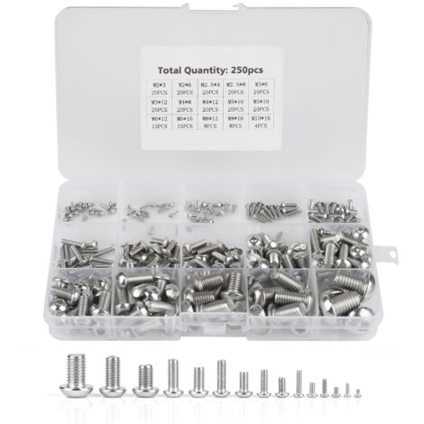 Set mit 250 M2/M2,5/M3/M4/M5/M6/M8/M10 Maschinenschrauben für Laptop/Tastatur/Telefon/PC (Innensechskantschrauben)