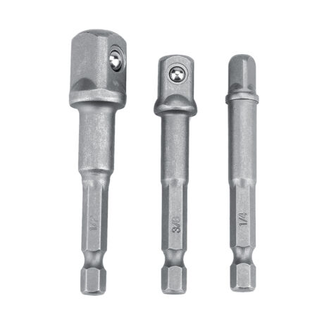 Set mit 3 1/4"-Steckschlüsseladaptern mit Sechskantschaft für 1/4", 3/8"- und 1/2"-Bohrer - Lange Verlängerungsstange