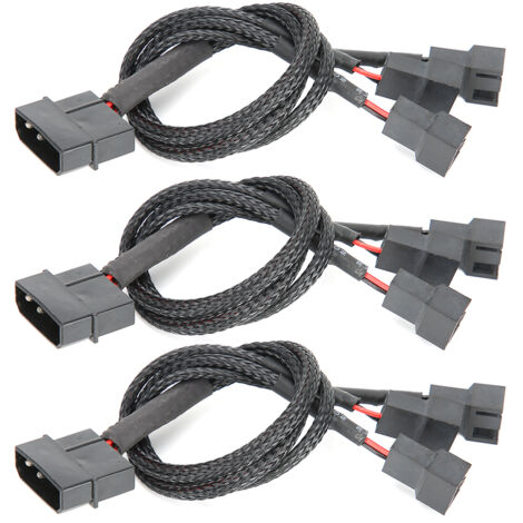 Set mit 3 1-zu-3-Verlängerungskabeln, 4-Pin auf 4-Pin + 3-Pin + 3-Pin-Splitter mit Ummantelung, PC-Lüfteradapter