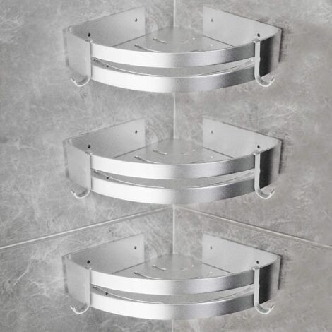 Set mit 3 Aluminium-Duschregalen mit Haken, ohne Bohren, Eck-Duschregal