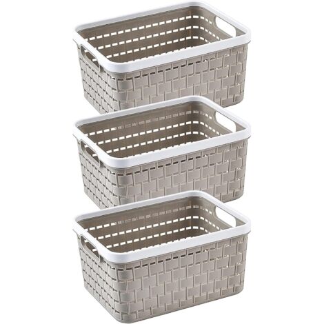 Set mit 3 Aufbewahrungskörben aus gewebtem Kunststoff, ideal für Küche, Bad und Kleiderschrank, natürliches Design