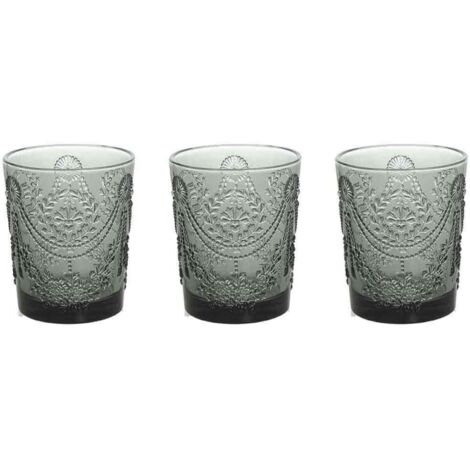 Set mit 3 Bechern 320 cc aus transparentem grauem Glas