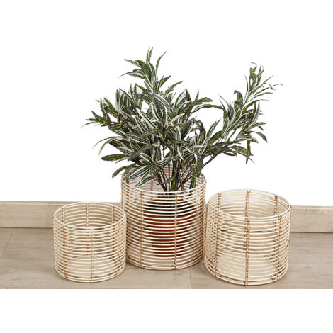 Set mit 3 Blumentöpfen aus Metall/Rattan, 27 x 27 x 26 cm