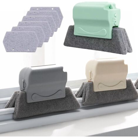 Set mit 3 Dachrinnenreinigungsbürsten (Meter, Grau, Grün) und 6 Ersatz-Wattepads, Fensterfugenreinigungsbürste, Handbürste zur Reinigung von Türschienen