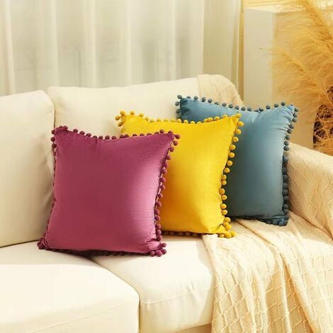 Set mit 3 dekorativen Samt-Kissenbezügen, Überwurf-Kissenbezug für Sofa, 45 x 45 cm (lila, gelb, blau), weich und bequem, Zuhause, Wohnzimmer, Schlafzimmer, Dekoration für Sofa
