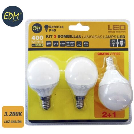 Set mit 3 E14 5W 400lm 3200K LED-Lampen - Warmes Licht - EDM - Art.-Nr. 98200
