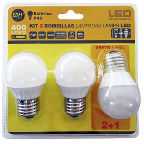 Set mit 3 E27 5W 400lm LED-Lampen, warmweiß EDM - 3200K - 98201