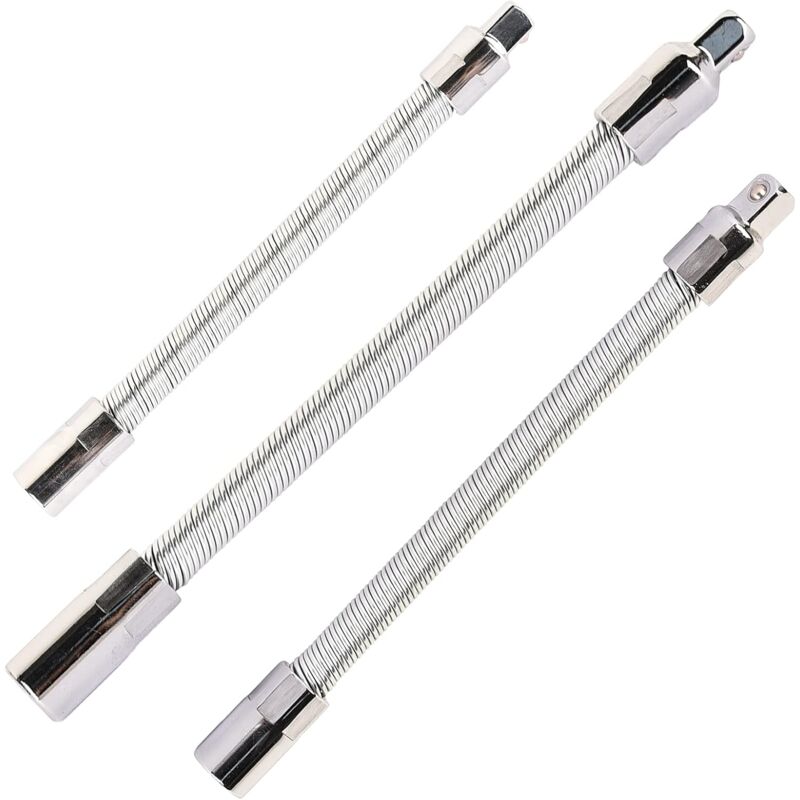 Image of ZVD - Set mit 3 flexiblen Verlängerungen aus silbernem Edelstahl 1/4' 3/8' 1/2'