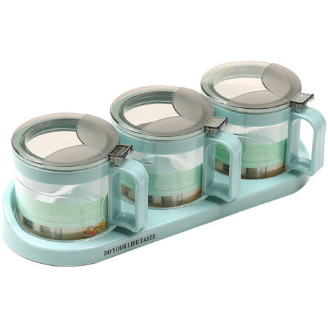 Set mit 3 grünen, sortierten Glasbehältern für Glasteller – 3 Portionen