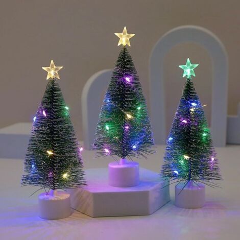 Set mit 3 künstlichen Mini-Weihnachtsbäumen mit LED-Lichterkette – Tischdekoration – Kleiner Miniatur-Weihnachtsbaum mit Lichterkette – Weihnachtliche Tischdekoration