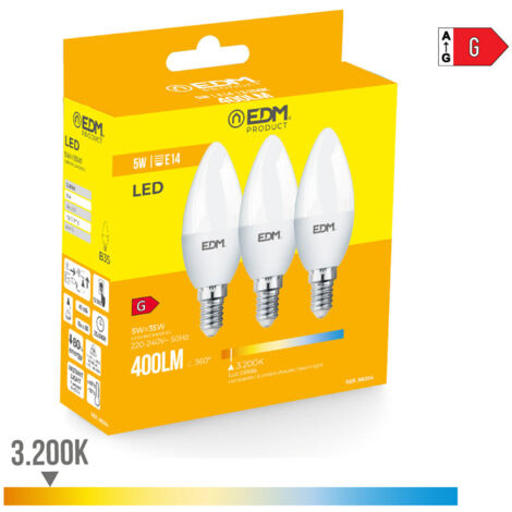 Set mit 3 LED-EDM-Kerzenlampen E14 5 W 400 lm 3200 K warmes Licht Ø3,6 x 10 cm