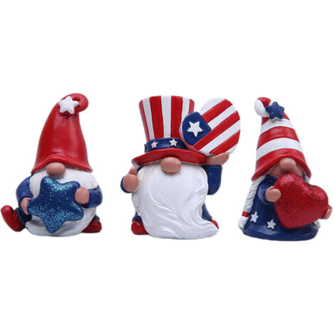 Set mit 3 patriotischen USA-Deko-Gnomen mit Streifen, Figuren für den Nationalfeiertag am 4. Juli, Unabhängigkeitstag