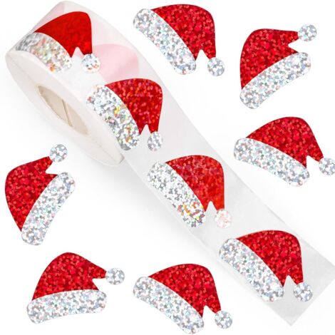 Set mit 3 Rollen Weihnachtsmützen-Aufklebern, roter Laserdruck, geeignet zum Dekorieren von Briefumschlägen, Zeitungen und Partys