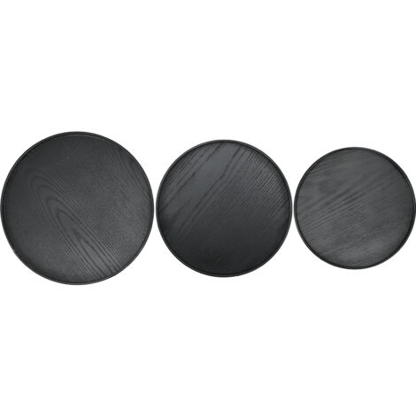 Set mit 3 runden, schwarzen Holztabletts (30 cm, 27 cm, 24 cm) zum Servieren von Desserts oder Obst – Hotel/Zuhause
