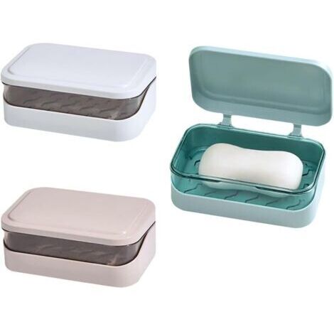 Set mit 3 Seifenschalen aus Kunststoff, Reise-Seifenetui mit Deckel und herausnehmbarem Abtropfgitter, tragbare Seifenbox für Bad, Dusche, Zuhause und Camping