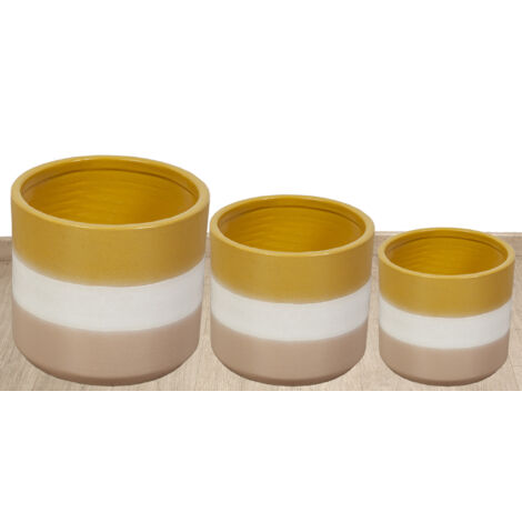 Set mit 3 senf/beigen Keramik-Topfabdeckungen, 30 x 30 x 27 cm