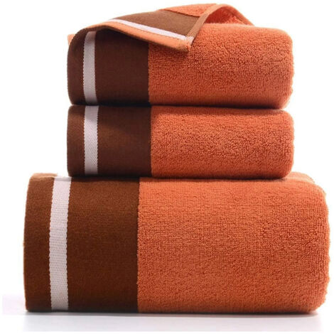 Set mit 3 ultraweichen, saugfähigen und luxuriösen Gesichts- und Handtüchern aus gekämmter Baumwolle. Farbe: Orange.