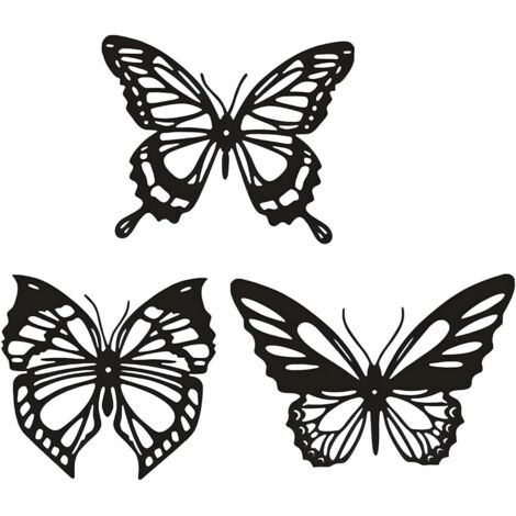 Set mit 3 Wanddekorationen aus Metall mit schwarzem Schmetterling, kreative Wandbehänge für Zuhause, Badezimmer, Garten, Hof, Zaun