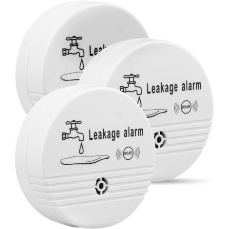 Set mit 3 Wassermeldern mit Sensor, 85 dB mit Batterie, Leckageerkennung für Badezimmer, Keller und Risikobereiche