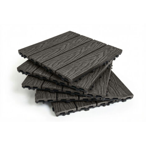 Set Mit 30 Klickfliesen Für Terrasse Aus WPC Jura Holzoptik Grau 30x30 cm