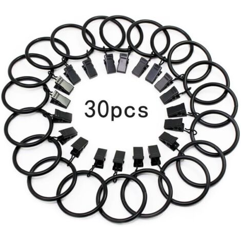 Set mit 30 rostfreien Metall-Gardinenringen – 32 mm Innendurchmesser – Clips für Gardinenstangen bis 25 mm – Polierte Oberfläche