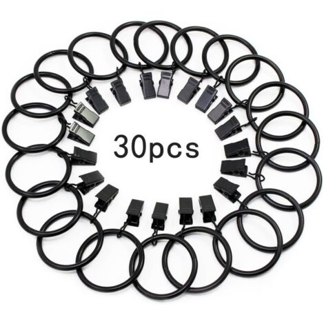 Set mit 30 rostfreien Metall-Gardinenringen – 32 mm Innendurchmesser – Clips für Gardinenstangen bis 25 mm – Polierte Oberfläche