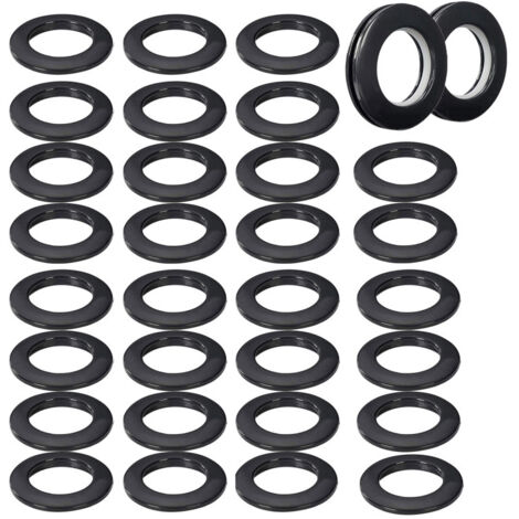 Set mit 32 schwarzen ABS-Gardinenringen mit geräuscharmer Gleitfunktion, 40 mm Innendurchmesser, glatte Nano-Beschichtung