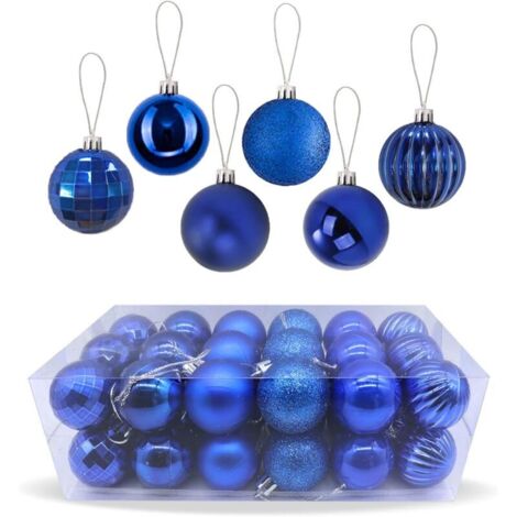 Set mit 36 dekorativen Weihnachtskugeln, bruchsichere, hängende Weihnachtsbaumkugeln, glänzend und funkelnd mit Aufhängeschlaufe für Weihnachtsbaum, Hochzeit, Party, Feiertage (Blau)