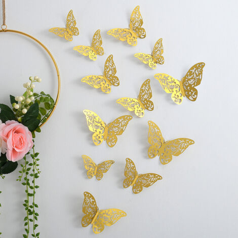 Set mit 3D-Schmetterlings-Wandaufklebern, (gold) Größe L Dekoration m