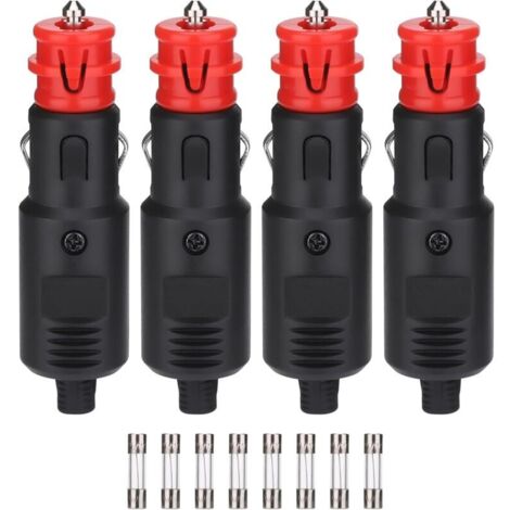 Set mit 4 12V/24V Zigarettenanzündersteckern mit 10A Sicherung für Auto, LKW, Motorrad