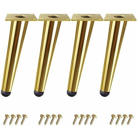 Set mit 4 20 cm langen, schrägen, kegelförmigen Tischbeinen – Möbelbeine für Betten, Schränke, Stühle – Gold, mit Schrauben