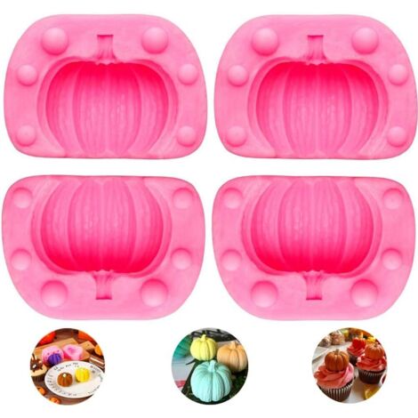 Set mit 4 3D-Kürbis-Silikonformen zum Backen, für Kuchen, Pralinen und Halloween-Süßigkeiten