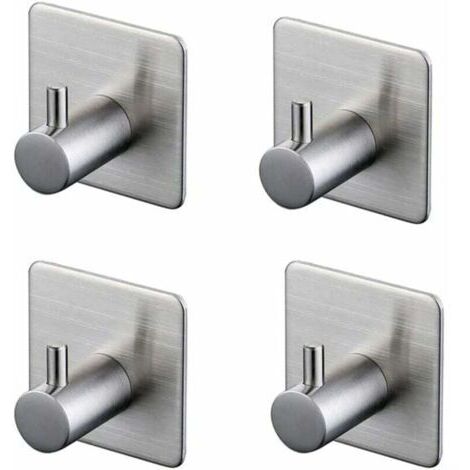 Set mit 4 3M-Klebehaken, Wandhaken fürs Badezimmer, Edelstahl, silber