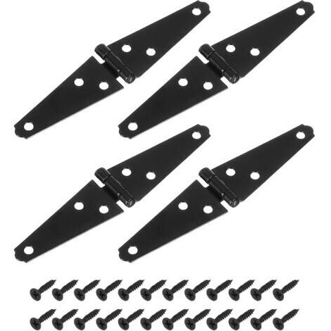Set mit 4 Bandscharnieren, 7,6 cm Gartenschuppentürscharniere, robuste T-Scharniere mit Schrauben für Holzzäune, Hoftore, Scheunentore, Schwarz
