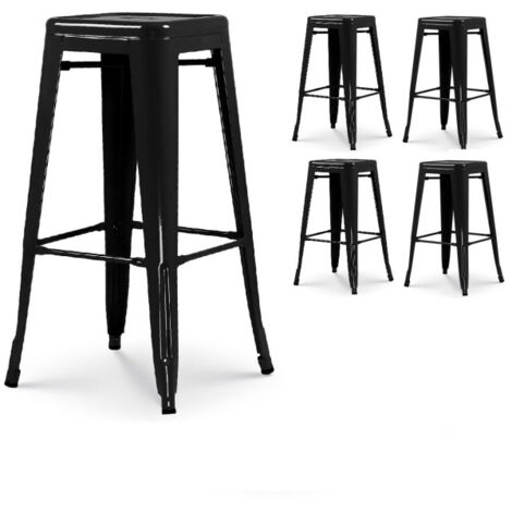 Set mit 4 Barhockern aus glänzendem schwarzem Metall im Industriestil - Höhe 76 cm