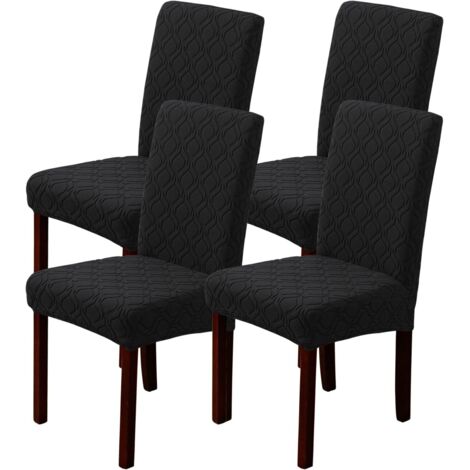 Set mit 4 dehnbaren, abnehmbaren und waschbaren Stuhlhussen für Zuhause, Küche, Hotel und Restaurant (4 Stück, schwarz)