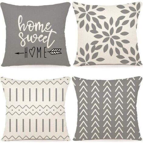 Set mit 4 dekorativen Sofakissenbezügen, Outdoor-Leinen-Dekorationskissen für Schlafzimmer, Sofa, Stuhl, Bett, Garten, 45 x 45 cm, grau  FLITI