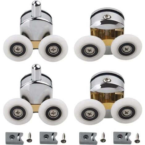 Set mit 4 Doppelrollen – für Schiebetüren in der Dusche, 2 x 23 mm Durchmesser, Zinklegierungsräder für Badezimmer