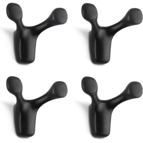 Set mit 4 Doppelwandhaken, robuste Wandhaken in Form eines Hirschgeweihs, Kleiderhaken aus massiver Zinklegierung, passgenau (matt schwarz)