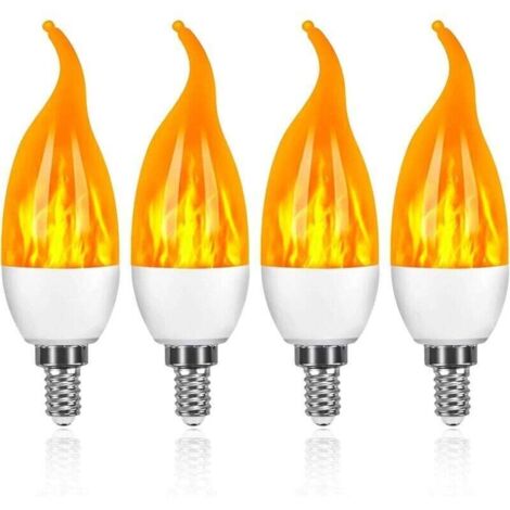 Set mit 4 E14 3W LED-Flammenbirnen mit 1 Beleuchtungsmodus, dekorativ für Halloween, Weihnachten, Valentinstag und Hochzeiten.