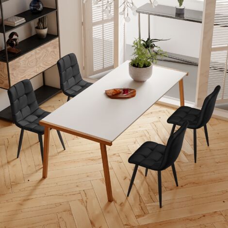Set mit 4 Esszimmerstühlen aus Samt, Designerstuhl mit Rückenlehne, Metallstruktur, skandinavische Esszimmerstühle, Schwarz